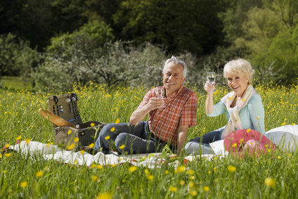 Germany, Baden WÃ¼rttemberg, TÃ¼bingen, Senior couple having picnic